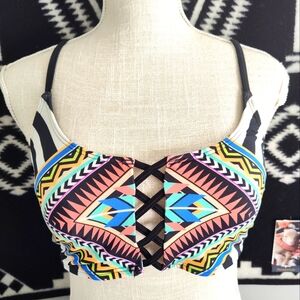 Vintage PINK SWIM 16 Victoria Secret Strappy Tankani Aztec Geometric Multicolor
